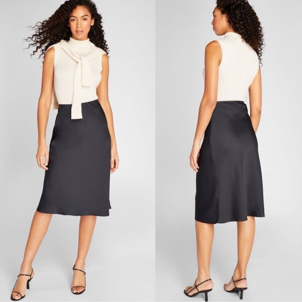 Club Monaco Trycia Slip Skirt Womenโs Size 2 Satin 90s Black Midi B19